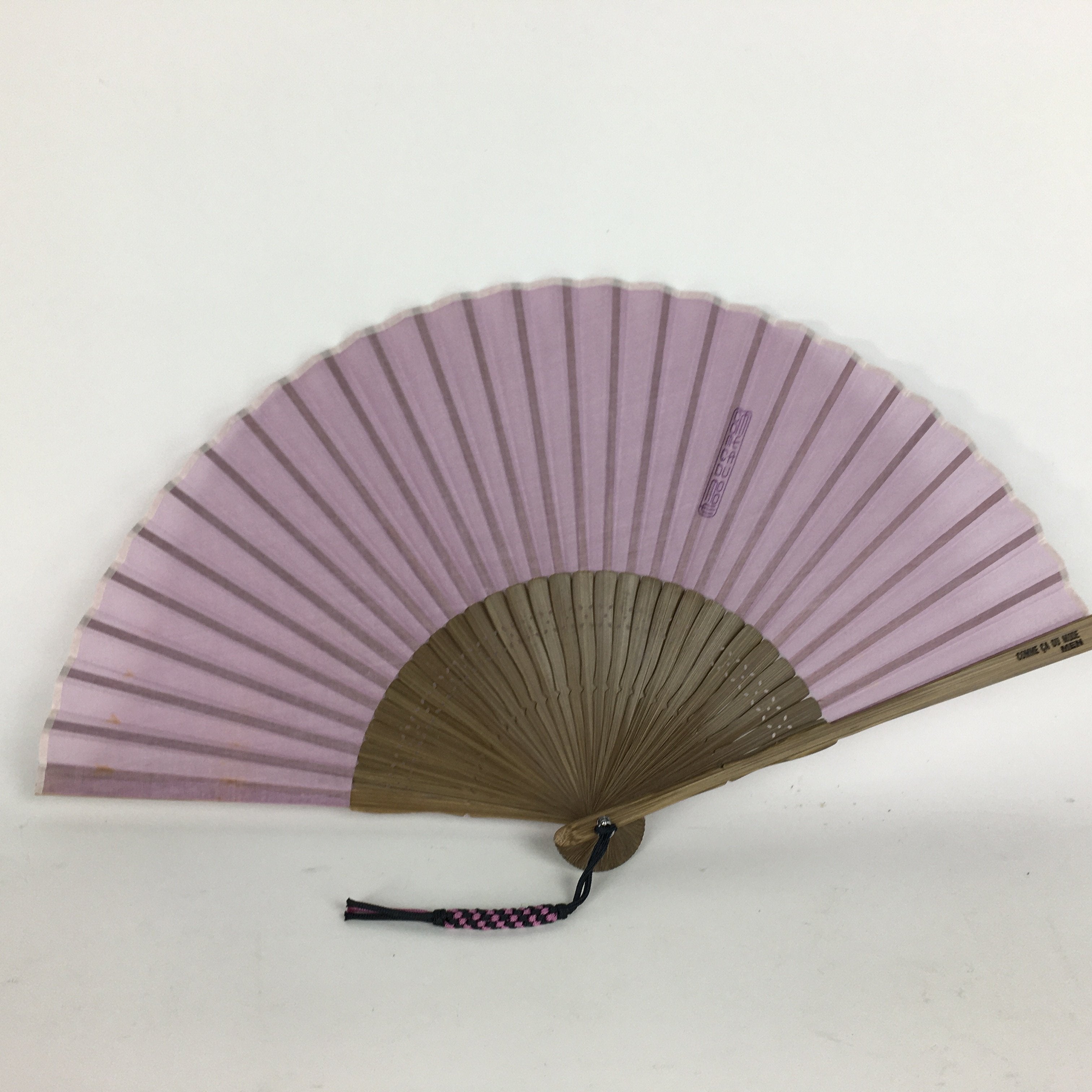 Japanese Folding Fan Vtg Sensu Fabric Bamboo Frame COMME CA DU MODE 4D513