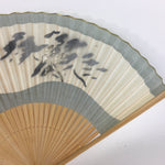 Japanese Folding Fan Vtg Sensu Japanese Paper Washi Bamboo Frame Gray 4D514