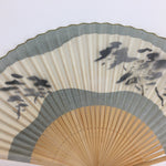 Japanese Folding Fan Vtg Sensu Japanese Paper Washi Bamboo Frame Gray 4D514