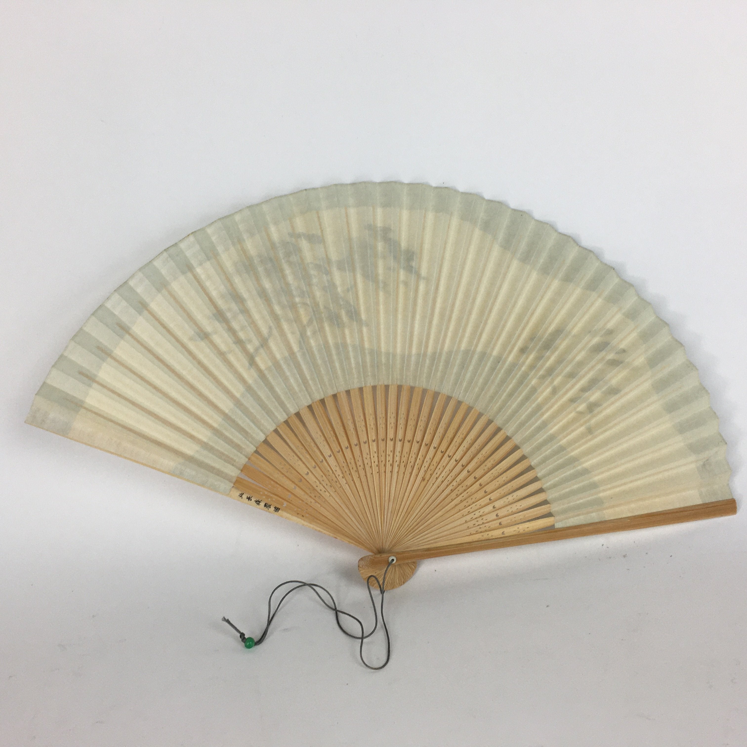 Japanese Folding Fan Vtg Sensu Japanese Paper Washi Bamboo Frame Gray 4D514