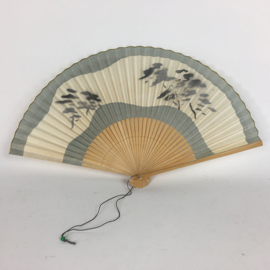Japanese Folding Fan Vtg Sensu Japanese Paper Washi Bamboo Frame Gray 4D514