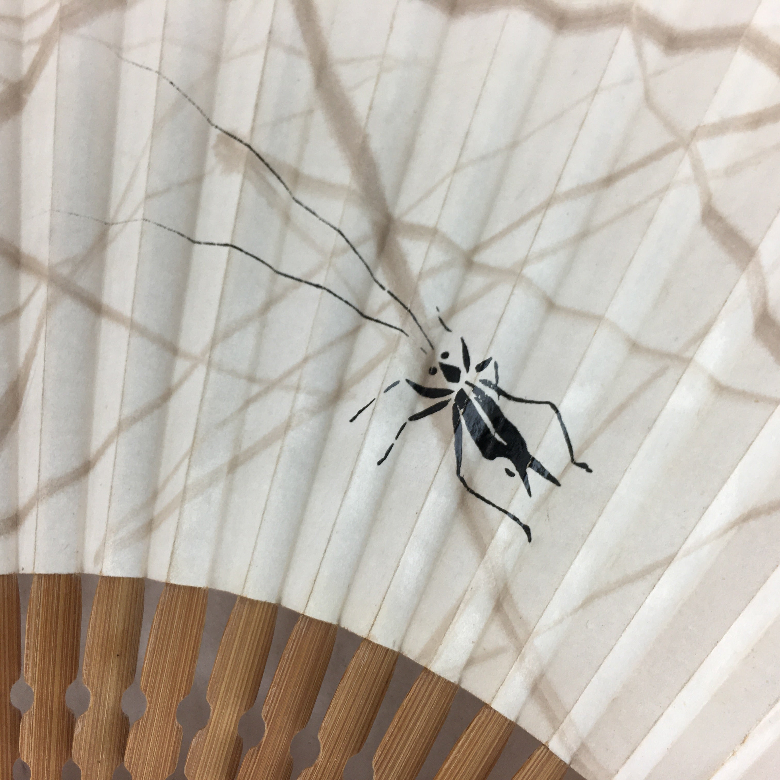 Japanese Folding Fan Vtg Sensu Paper Bamboo Frame Black Cricket 4D523