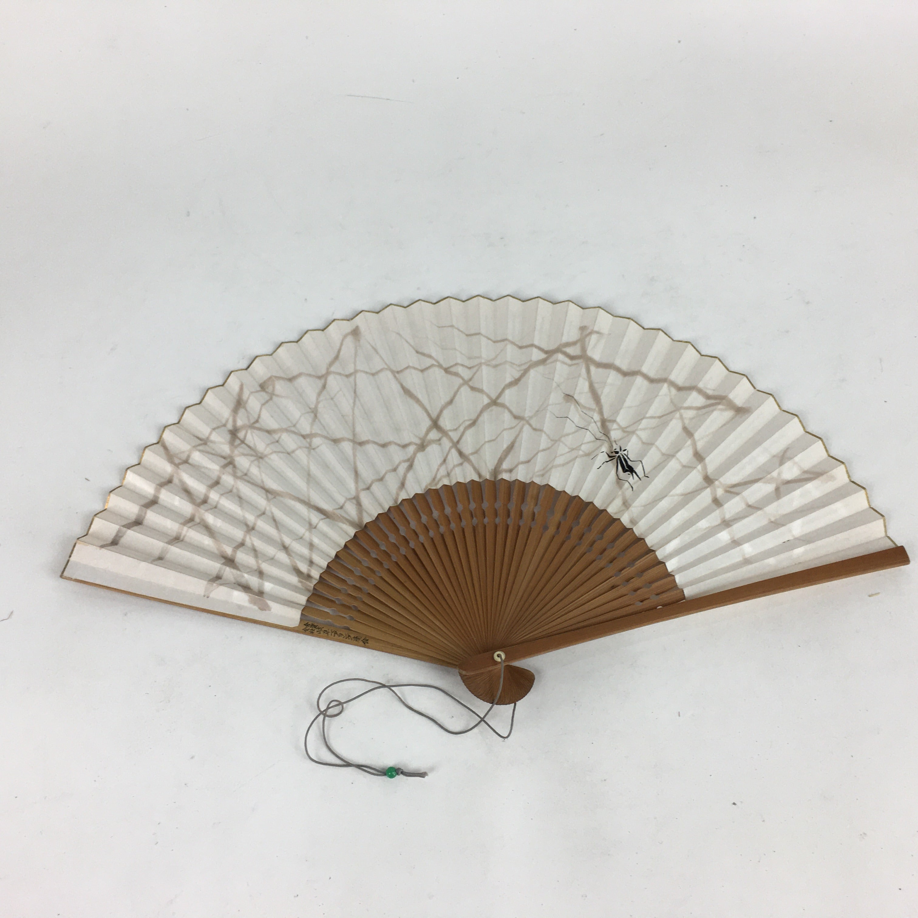 Japanese Folding Fan Vtg Sensu Paper Bamboo Frame Black Cricket 4D523