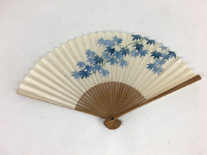 Japanese Folding Fan Vtg Sensu Paper Bamboo Frame Blue Japanese Maple 4D520