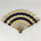 Japanese Folding Fan Vtg Sensu Paper Bamboo Frame Blue Waves 4D627