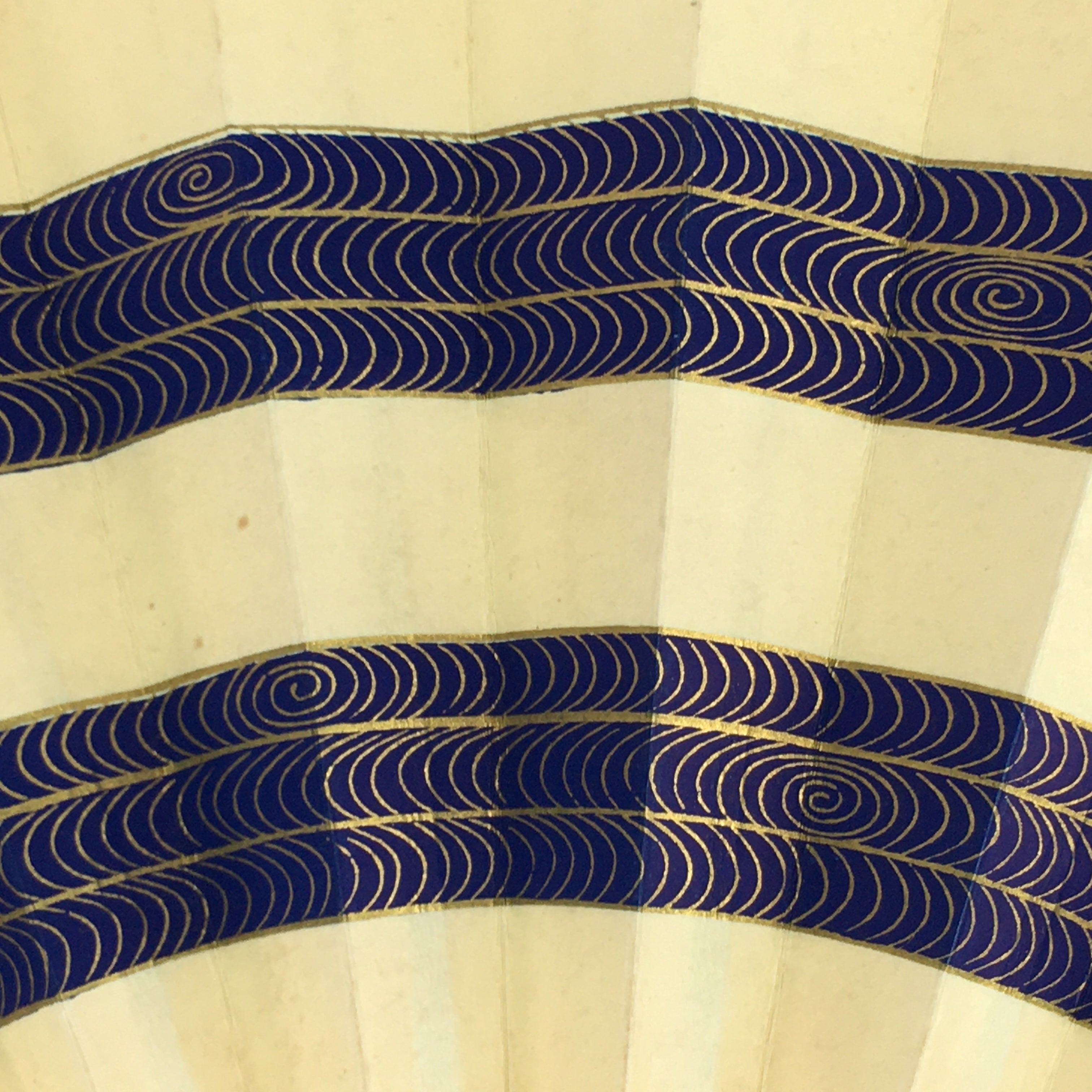 Japanese Folding Fan Vtg Sensu Paper Bamboo Frame Blue Waves 4D627