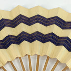 Japanese Folding Fan Vtg Sensu Paper Bamboo Frame Blue Waves 4D627