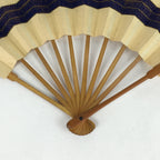 Japanese Folding Fan Vtg Sensu Paper Bamboo Frame Blue Waves 4D627
