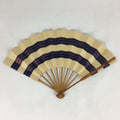 Japanese Folding Fan Vtg Sensu Paper Bamboo Frame Blue Waves 4D627