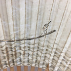 Japanese Folding Fan Vtg Sensu Paper Bamboo Frame Boatman Kanji 4D524