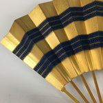 Japanese Folding Fan Vtg Sensu Paper Bamboo Frame Gold Blue Whirlpool 4D483