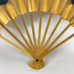 Japanese Folding Fan Vtg Sensu Paper Bamboo Frame Gold Blue Whirlpool 4D483