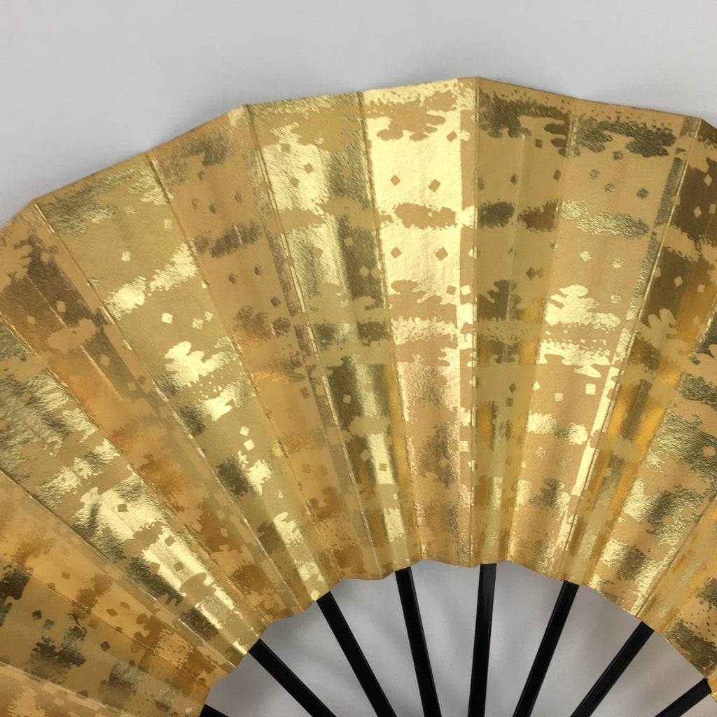 Japanese Folding Fan Vtg Sensu Paper Bamboo Frame Gold Mottled Pattern 4D497