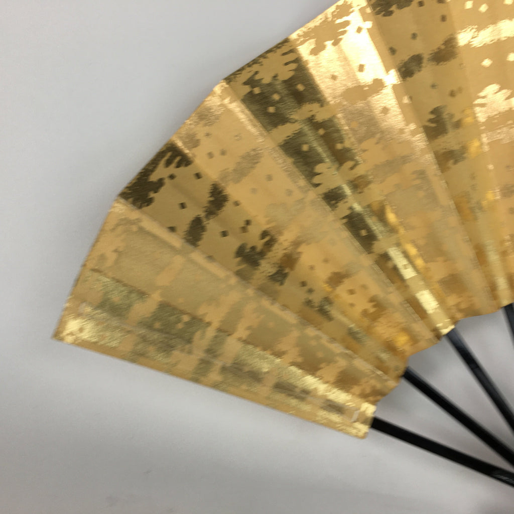 Japanese Folding Fan Vtg Sensu Paper Bamboo Frame Gold Mottled Pattern 4D497