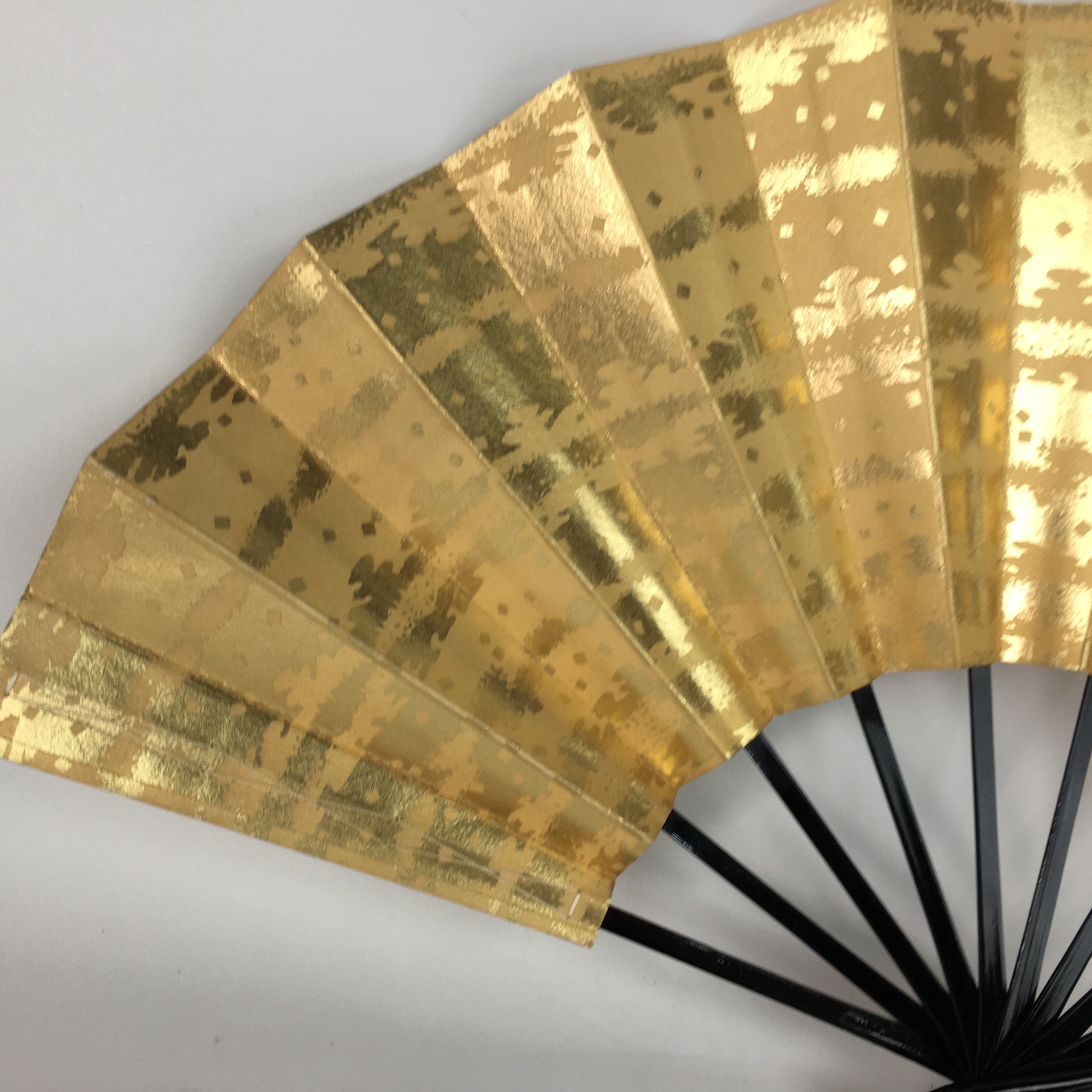 Japanese Folding Fan Vtg Sensu Paper Bamboo Frame Gold Mottled Pattern 4D497