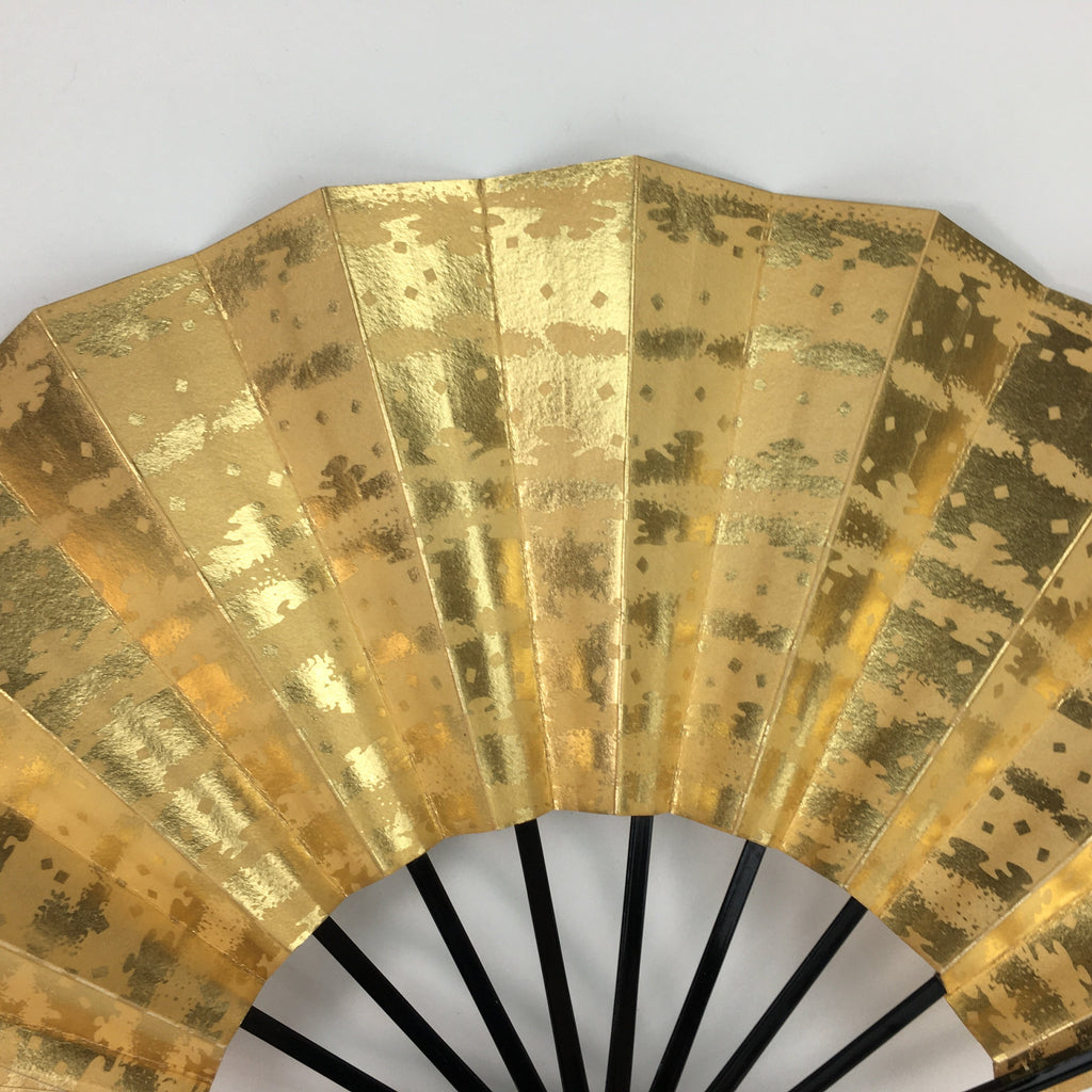 Japanese Folding Fan Vtg Sensu Paper Bamboo Frame Gold Mottled Pattern 4D497