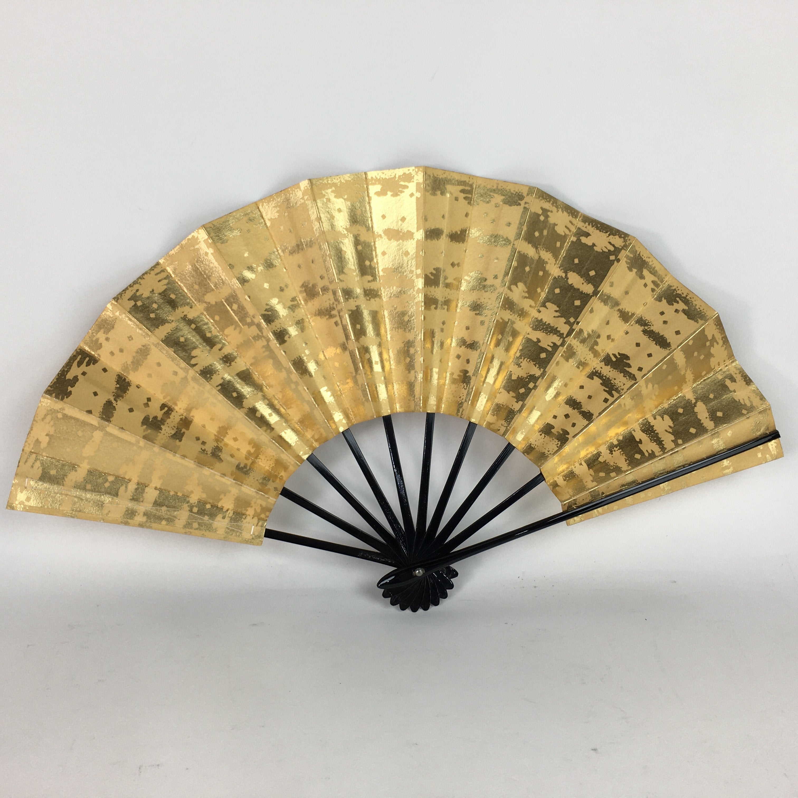 Japanese Folding Fan Vtg Sensu Paper Bamboo Frame Gold Mottled Pattern 4D497