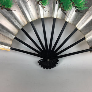 Arts & Decoration Chinese Folding Fan Vtg Sensu Black Metal Frame Paper Flower Bird 4D613