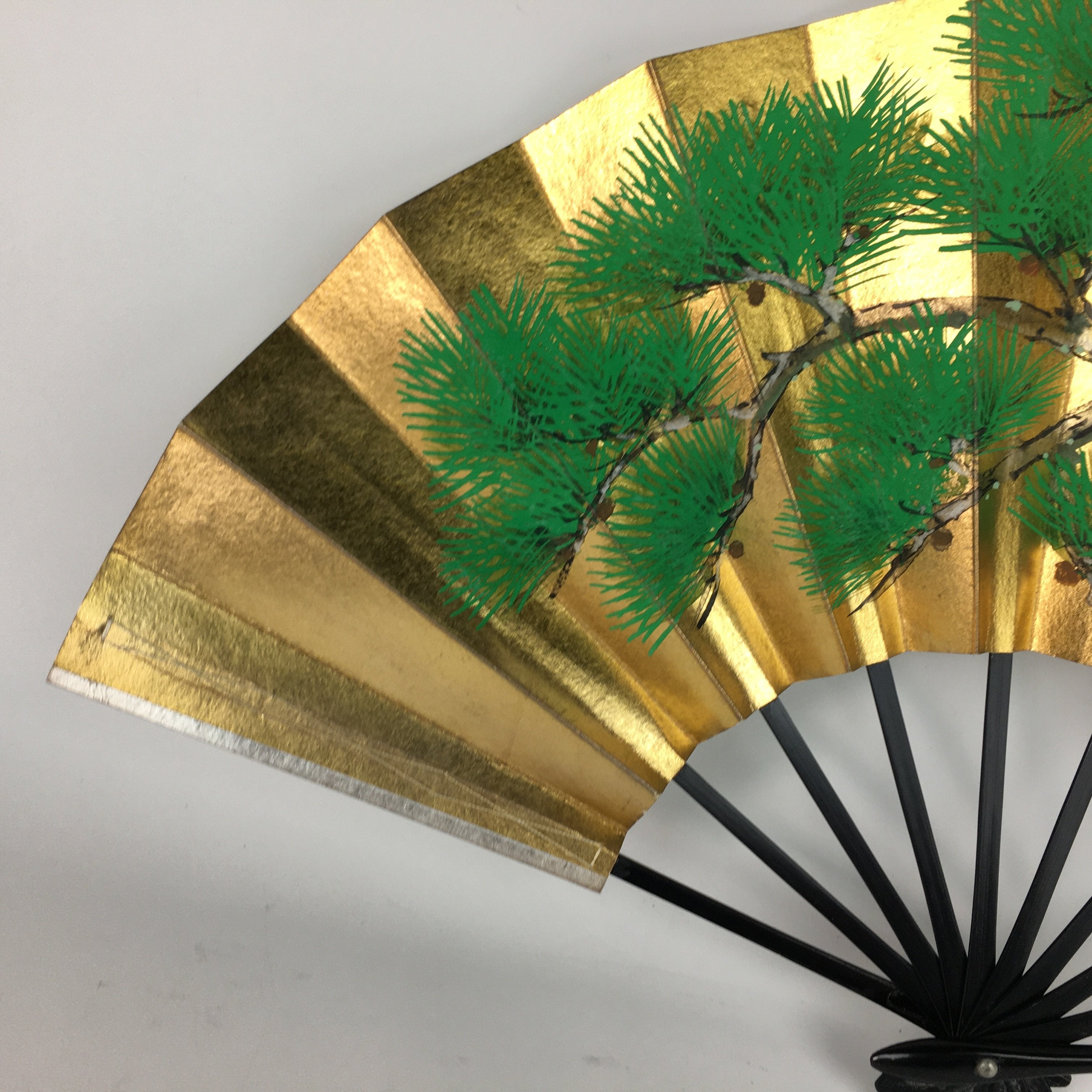 Japanese Folding Fan Vtg Sensu Bamboo Frame Paper Kimono Boy 4D624