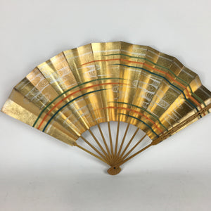 Japanese Folding Fan Vtg Sensu Paper Bamboo Frame Gold Stripes whirlpool 4D508
