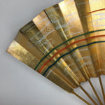 Japanese Folding Fan Vtg Sensu Paper Bamboo Frame Gold Stripes whirlpool 4D508