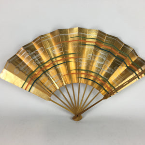 Japanese Folding Fan Vtg Sensu Paper Bamboo Frame Gold Stripes whirlpool 4D508