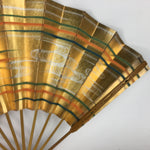 Japanese Folding Fan Vtg Sensu Paper Bamboo Frame Gold Stripes whirlpool 4D508