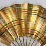 Japanese Folding Fan Vtg Sensu Paper Bamboo Frame Gold Stripes whirlpool 4D508