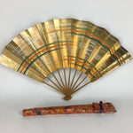 Japanese Folding Fan Vtg Sensu Paper Bamboo Frame Gold Stripes whirlpool 4D508