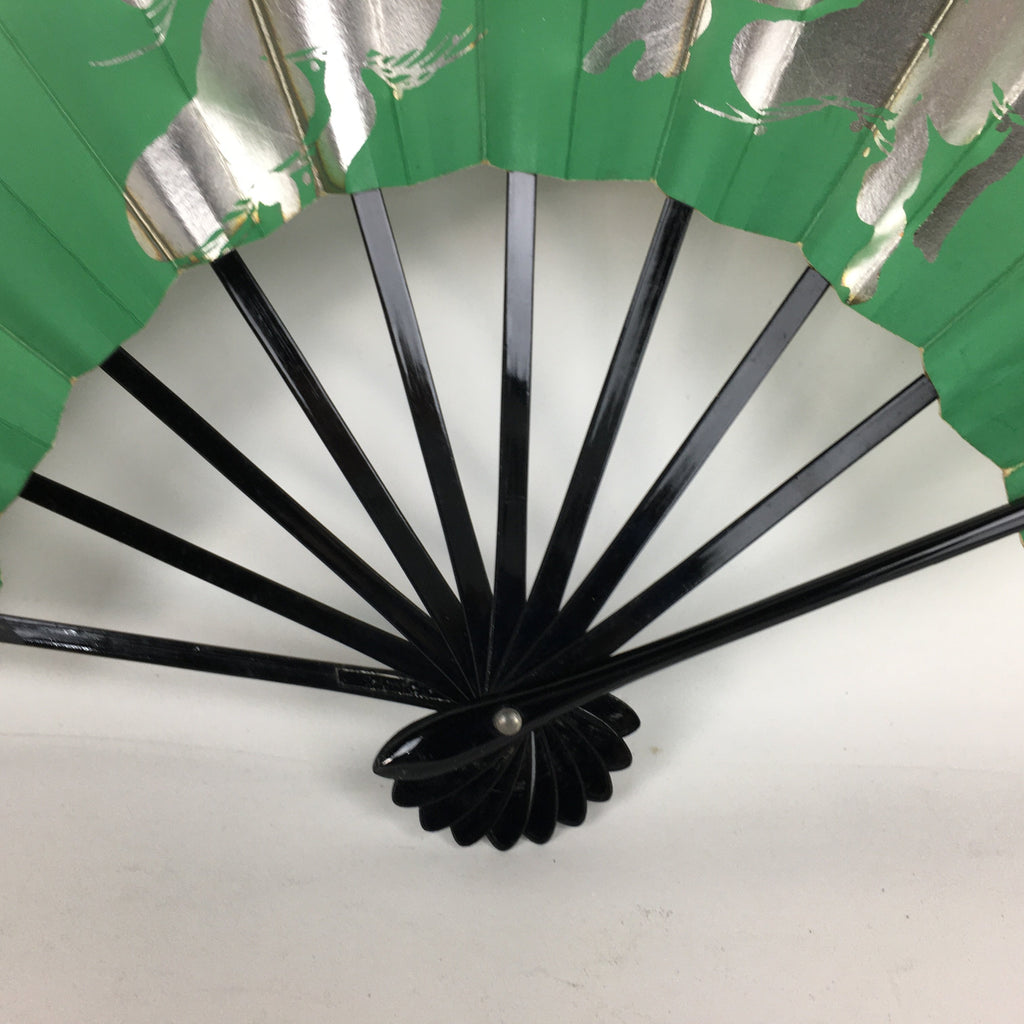 Japanese Folding Fan Vtg Sensu Paper Bamboo Frame Green Gold Silver 4D485