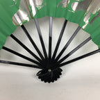 Japanese Folding Fan Vtg Sensu Paper Bamboo Frame Green Gold Silver 4D485