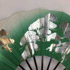 Japanese Folding Fan Vtg Sensu Paper Bamboo Frame Green Gold Silver 4D485
