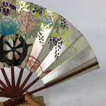 Japanese Folding Fan Vtg Sensu Paper Bamboo Frame Hand Drawn Picture 4D4502