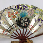 Japanese Folding Fan Vtg Sensu Paper Bamboo Frame Hand Drawn Picture 4D4502