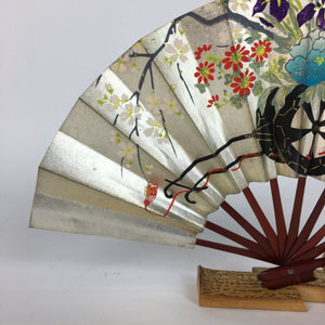 Japanese Folding Fan Vtg Sensu Paper Bamboo Frame Hand Drawn Picture 4D4502