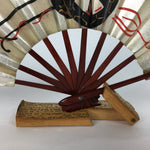 Japanese Folding Fan Vtg Sensu Paper Bamboo Frame Hand Drawn Picture 4D4502