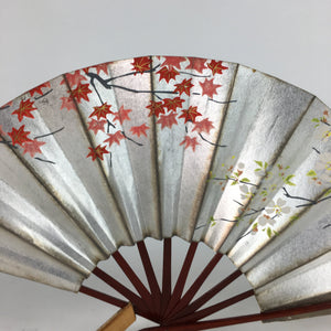 Japanese Folding Fan Vtg Sensu Paper Bamboo Frame Hand Drawn Picture 4D4502