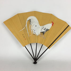 Japanese Folding Fan Vtg Sensu Paper Bamboo Frame Hand Painted Rooster 4D518