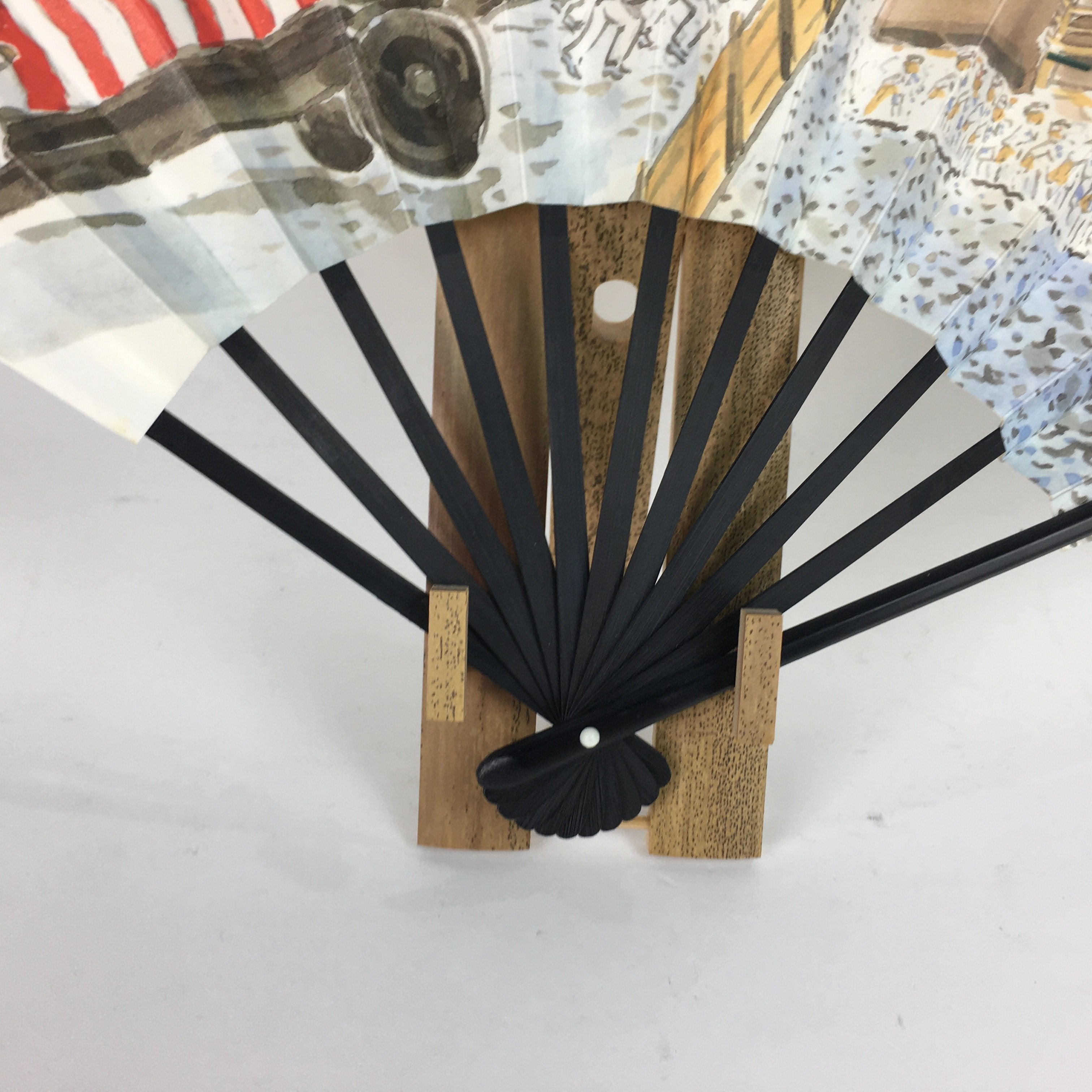 Japanese Folding Fan Vtg Sensu Paper Bamboo Frame Ise-Jingu Shrine Festival 4D50