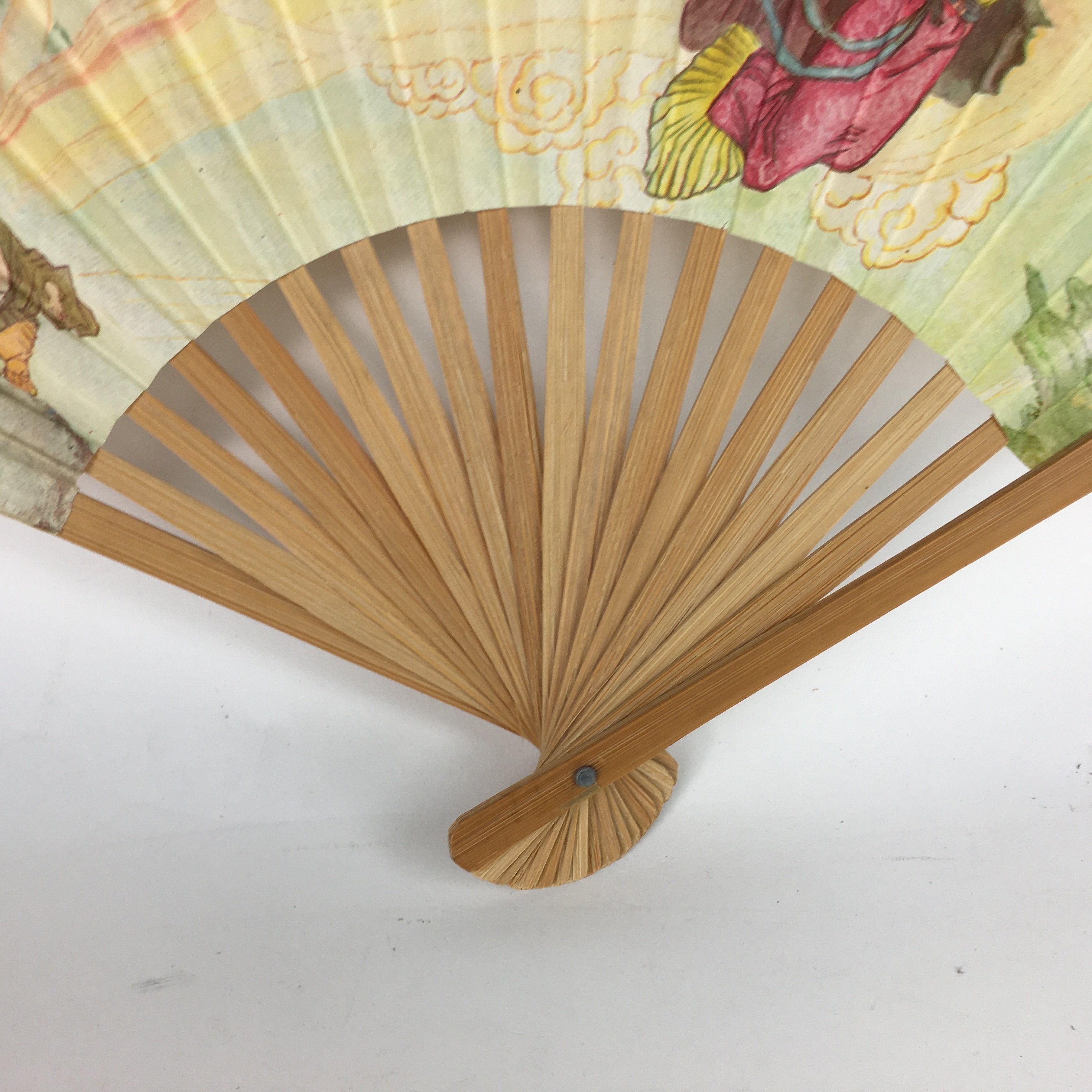 Japanese Folding Fan Vtg Sensu Paper Bamboo Frame Journey to the West 4D511