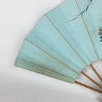 Japanese Folding Fan Vtg Sensu Paper Bamboo Frame Light Blue Cherry blossoms 4D5