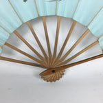 Japanese Folding Fan Vtg Sensu Paper Bamboo Frame Light Blue Cherry blossoms 4D5