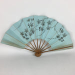 Japanese Folding Fan Vtg Sensu Paper Bamboo Frame Light Blue Cherry blossoms 4D5