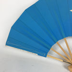 Japanese Folding Fan Vtg Sensu Paper Bamboo Frame Light Blue Gold Flower 4D490