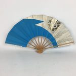 Japanese Folding Fan Vtg Sensu Paper Bamboo Frame Light Blue Gold Flower 4D490