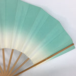 Japanese Folding Fan Vtg Sensu Paper Bamboo Frame Light Green Gradation 4D495
