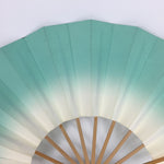 Japanese Folding Fan Vtg Sensu Paper Bamboo Frame Light Green Gradation 4D495