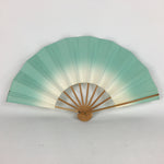 Japanese Folding Fan Vtg Sensu Paper Bamboo Frame Light Green Gradation 4D495