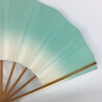 Japanese Folding Fan Vtg Sensu Paper Bamboo Frame Light Green Gradation 4D495