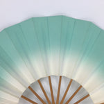 Japanese Folding Fan Vtg Sensu Paper Bamboo Frame Light Green Gradation 4D495